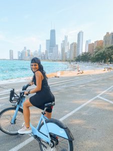 Hala Mazin, MD, often rides her bike to work in Chicago.