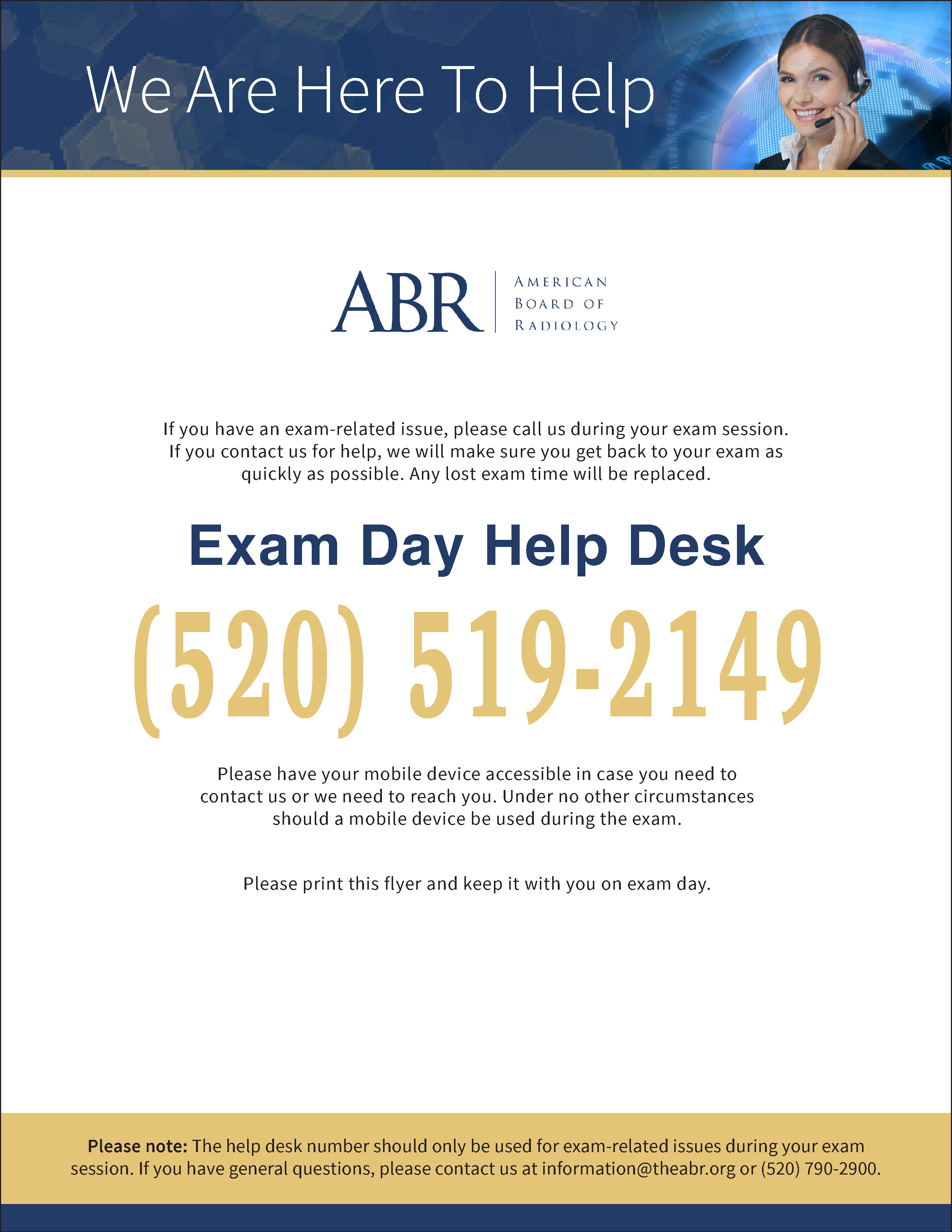 Exam Day Help Desk Flyer