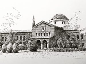 Smith's rendering of Kendall Hall at California State University-Chico.