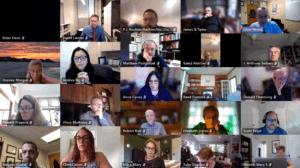 Screenshot of board members participating in a virtual meeting.